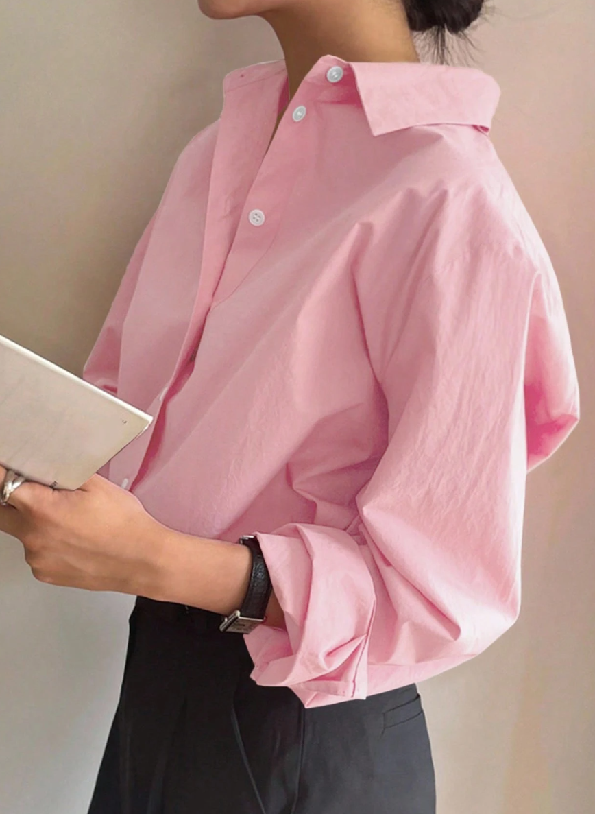 Solid Color Front Button Casual Versatile Loose Long Sleeve Shirt