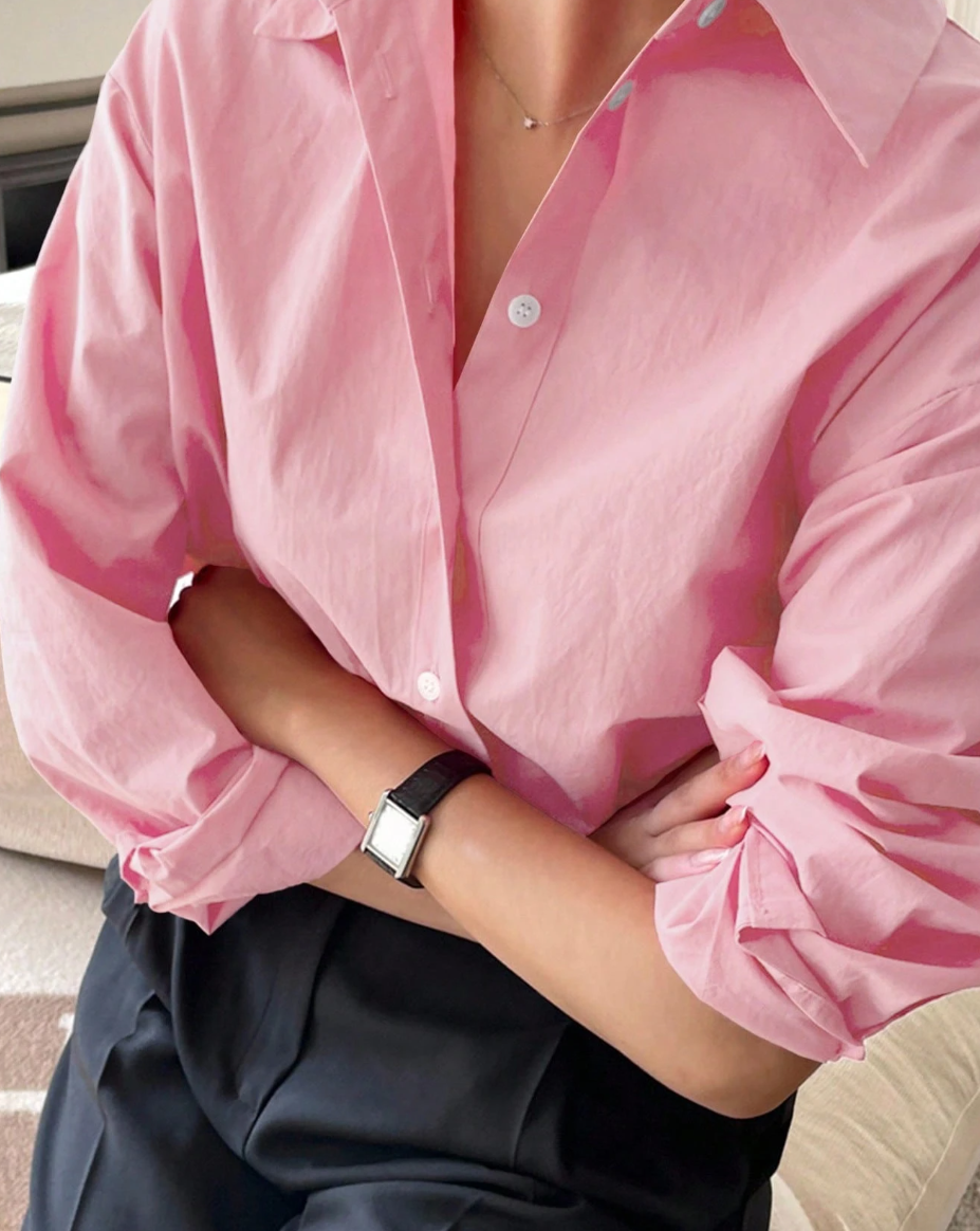 Solid Color Front Button Casual Versatile Loose Long Sleeve Shirt