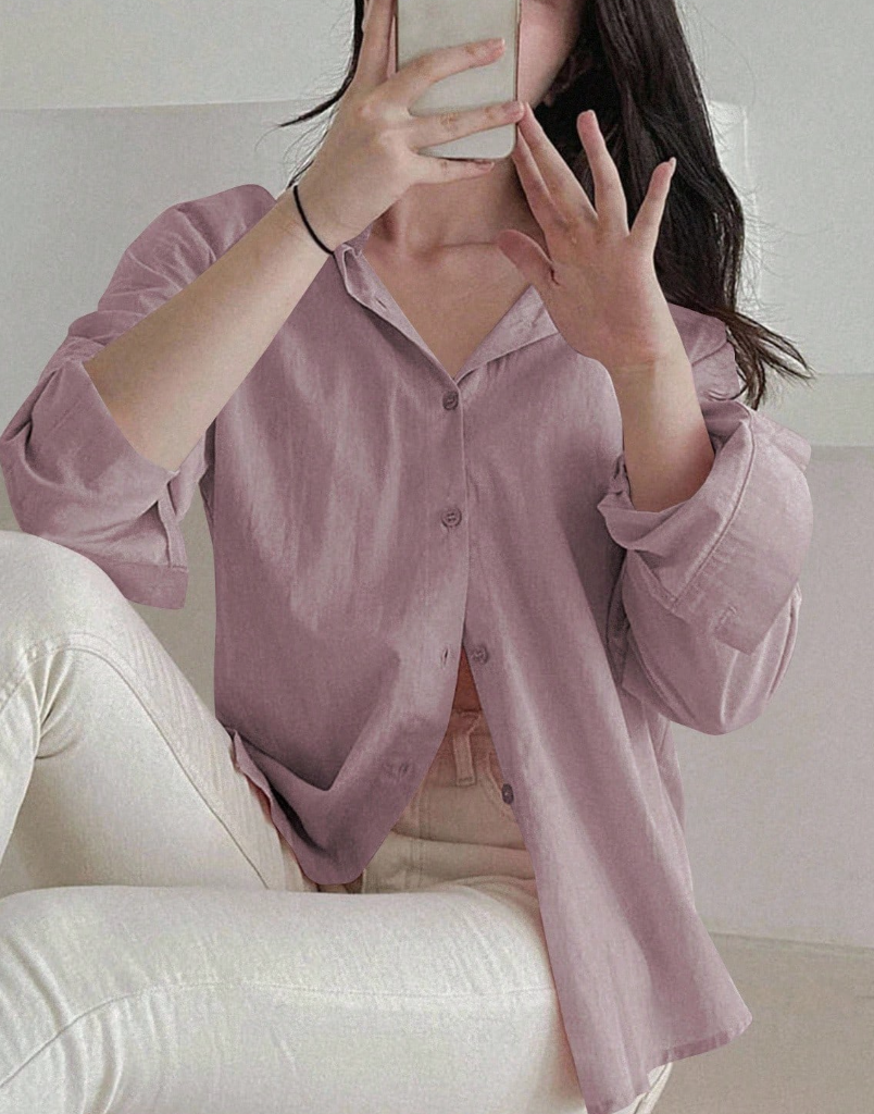 Women's Loose Solid Color Button Up Blouse